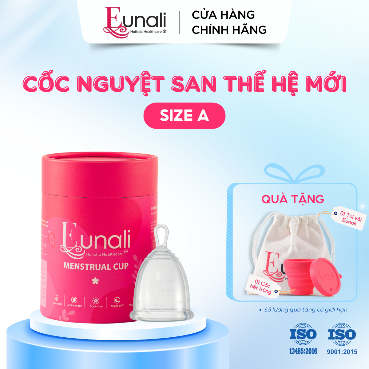 Cốc Nguyệt San Thế Hệ Mới Eunali | Silicone Y Tế Cao Cấp | Chống Tràn, Không Mùi, Thân Thiện Cơ Thể